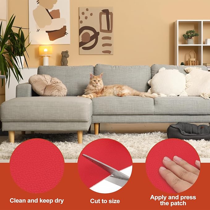 PATIKIL Leather Patches Tape for Furniture, 3.2 x 61 Inch Self Adhesive Vinyl Leather Repair Kit Cover Sheet for Couch, Sofa, Car Seats, Office Chair, Chinese Red