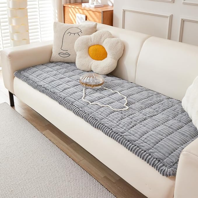 Couch Cover for Dogs Washable, Fuzzy Pet Couch Covers for 3 Cushion Sofa Pet Friendly, Non Slip Sofa Cover (Light Gray, 27.6" x 82.7"/70 x 210cm)