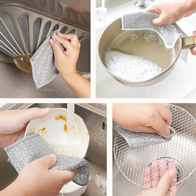 Multipurpose Wire Dishwashing Rags for Wet and Dry, 2025 New Reusable Non Scratch Wire Dishcloth, Premium Scrubbing Wire Dishwashing Rags for Scrubs Dishes, Sinks Cleans (5)