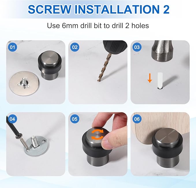 PATIKIL 3Set Round Door Stoppers, 80mm Stainless Steel Door Stop Doorstop Wedge Metal Cylinder Self Adhesive with Screw for Bottom of Door Floor Inside, Black