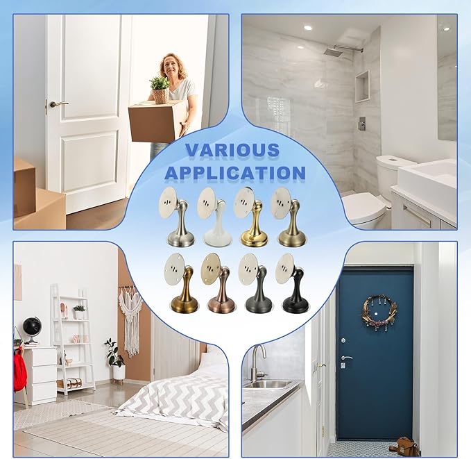 uxcell Magnetic Door Stopper, Stainless Steel Heavy Duty Door Holder, No Drilling Doors Knob Wall Protector with Self-AdhesiveTapes and Screws for Home Office Wall Floor Mounting, Gold