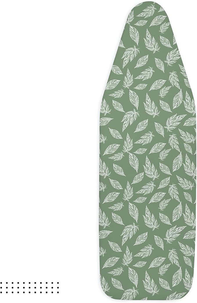 Encasa XO Ironing Board Cover and Pad 49"x18" - Thick 3mm Felt Padding, Drawstring Tightening & Lock, Easy Fit, Scorch & Stain Resistant, Fits Wide Ironing Board - Big Leaves Green