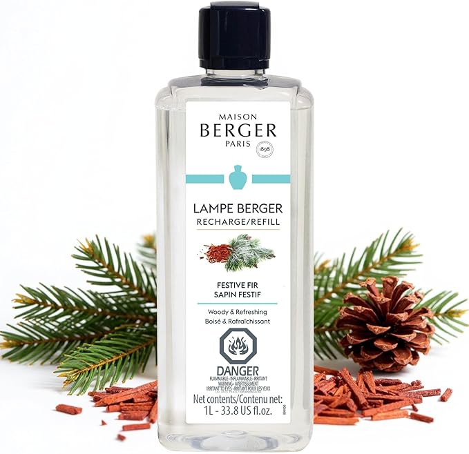 MAISON BERGER - Festive Fir - Lampe Berger Fragrance Refill for Home Fragrance Oil Diffuser - Air Freshener - 33.8 Fluid Ounces - 1 Liter