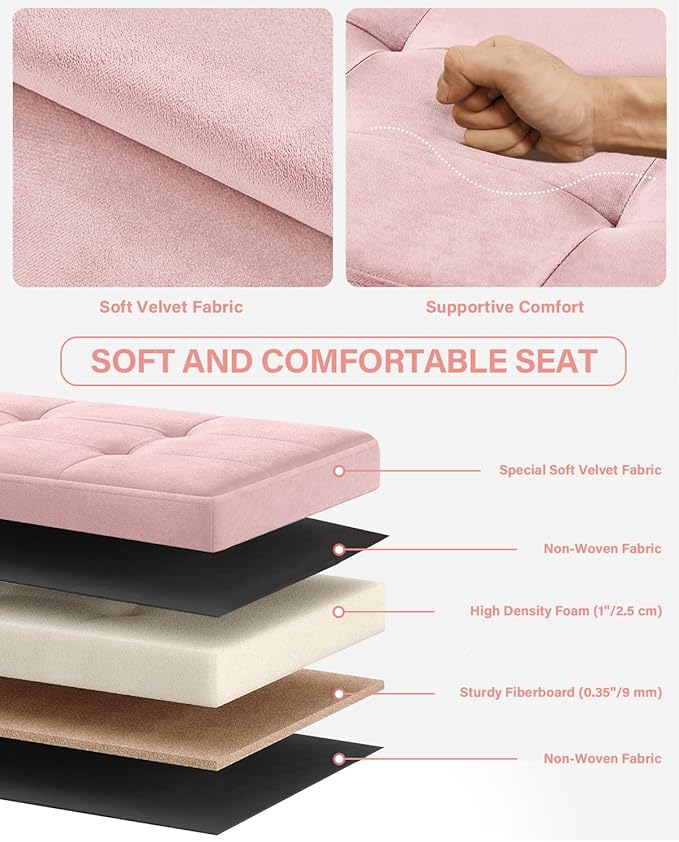 Folding Storage Ottoman, Velvet Storage Bench, Footrest, Foot Stool,for Living Room, Bedroom and Office,12.2 x 16.1 x 12.2 Inches, 200 kg Load Capacity,Jelly Pink,UASND03P