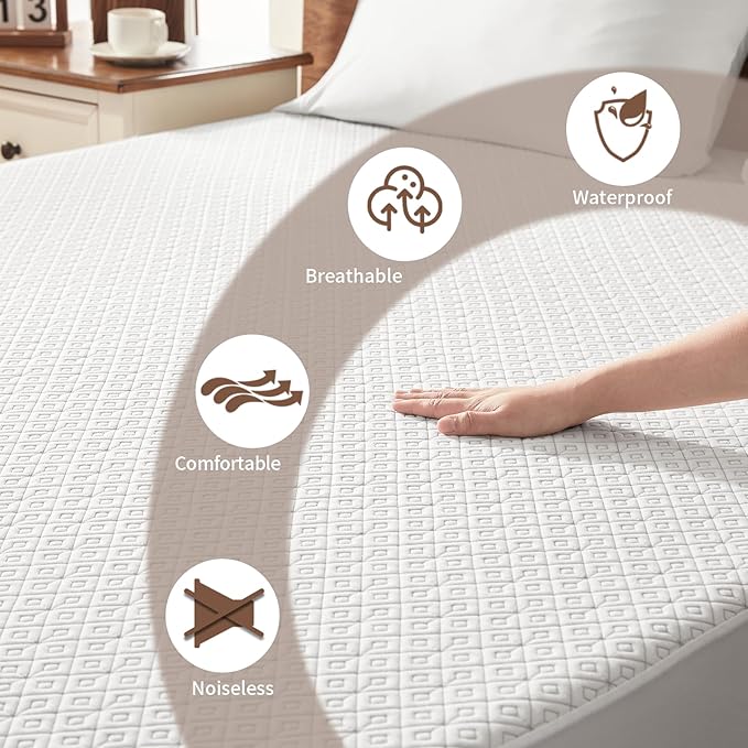BEDLORE Full Size Mattress Protector, Waterproof Noiseless Mattress Cover with Stretchable Pockets for 6-15 inches Mattress, Soft Breathable Mattress Pad for College Dorm (White)