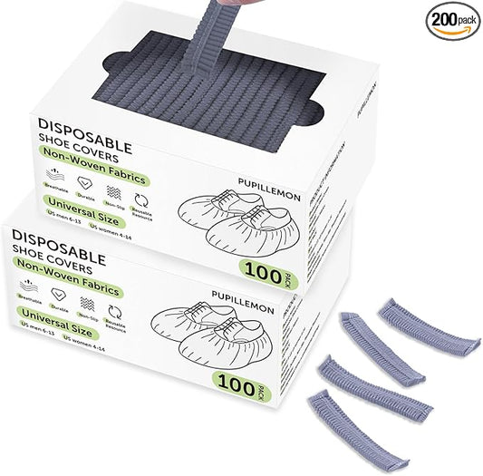 200Pcs(100 Pairs) Non-Woven Shoe Covers Disposable Non Slip for Indoors, Breathable | Durable | Boot Covers, Fits Up to Size 13 US Men (Gray)