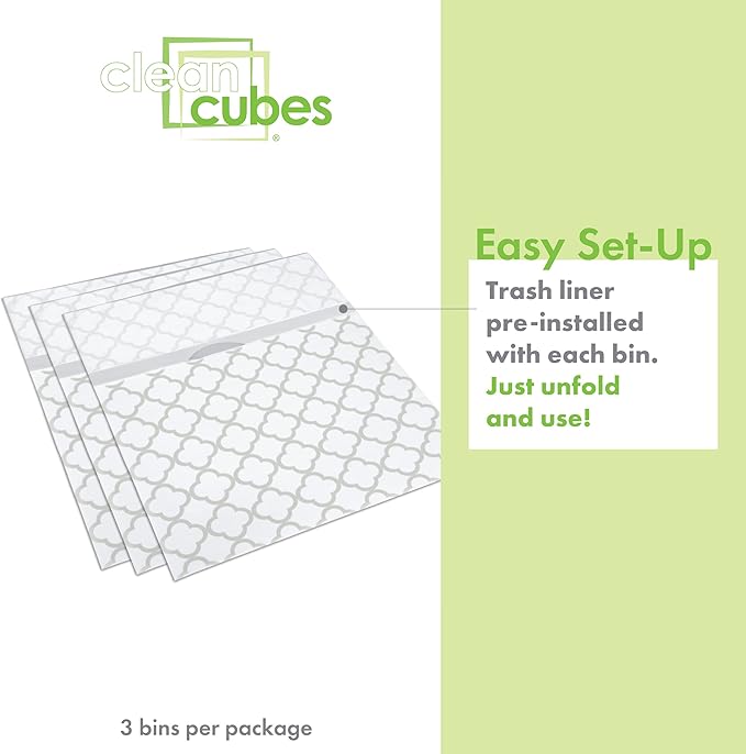 13 Gallon Disposable Pop-Up Trash Cans (3-Pack) with Fitted Bags – Foldable Garbage & Recycling Bins for Parties, Events & Kitchen (Trellis, 17" H x 13.5" W x 10" D)