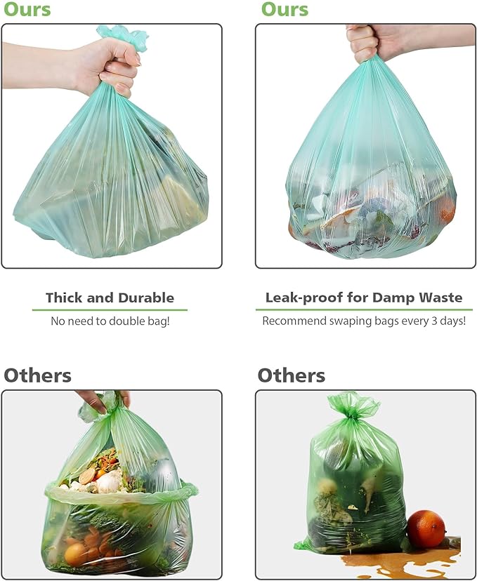 AYOTEE Small Trash Bags 2.6 Gallon Compostable Trash Bags Bathroom Wastebasket Can Liners, 125 Count Mini Compost Bags for Kitchen Bathroom Office Fit 10 Liter, Green