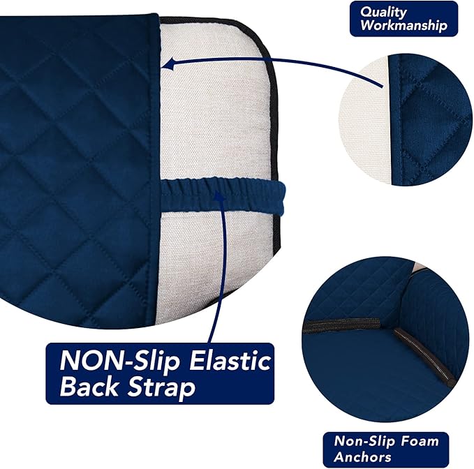 PureFit Reversible Quilted Sofa Cover, Water Resistant Slipcover Furniture Protector, Washable Couch Cover with Non Slip and Elastic Straps for Kids, Pets (Chair, Navy/Navy)