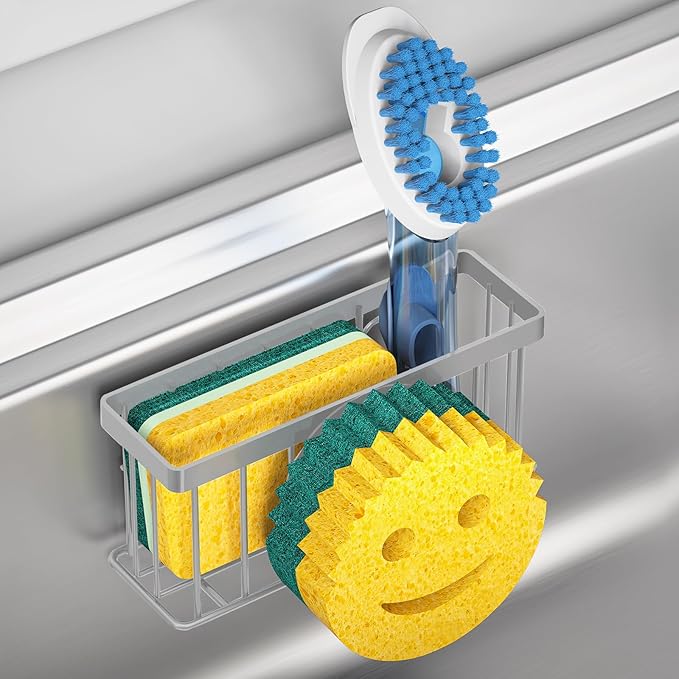 Sponge Holder Smiley Face,Sink Caddy,Sink Organizer Sponge Holder with 2 PCS Suction Cups/1 PCS Adhesive Strips, Designed for Sponge, Soap, Dish brush, Scrubber-Gary