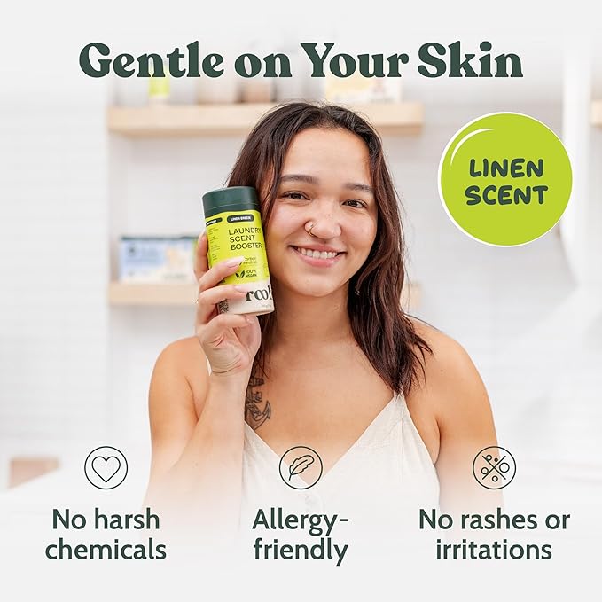 Roobi Sustainable Laundry Scent Booster Beads. Linen Breeze Fragrance Laundry Beads. Up to 20 Washing Cycles. Carbon Neutral, 100% Vegan.