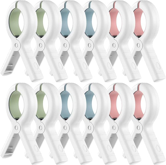 Senbowe 12 Pack Beach Towel Clips,Pool Chair Clips,Heavy Duty Plastic Clothes Pins,Quilt Drying Clips,Windproof Clothes Clips,Keep Your Towel,Clothes,Blankets to Dry on Clothesline and Hanging Rack