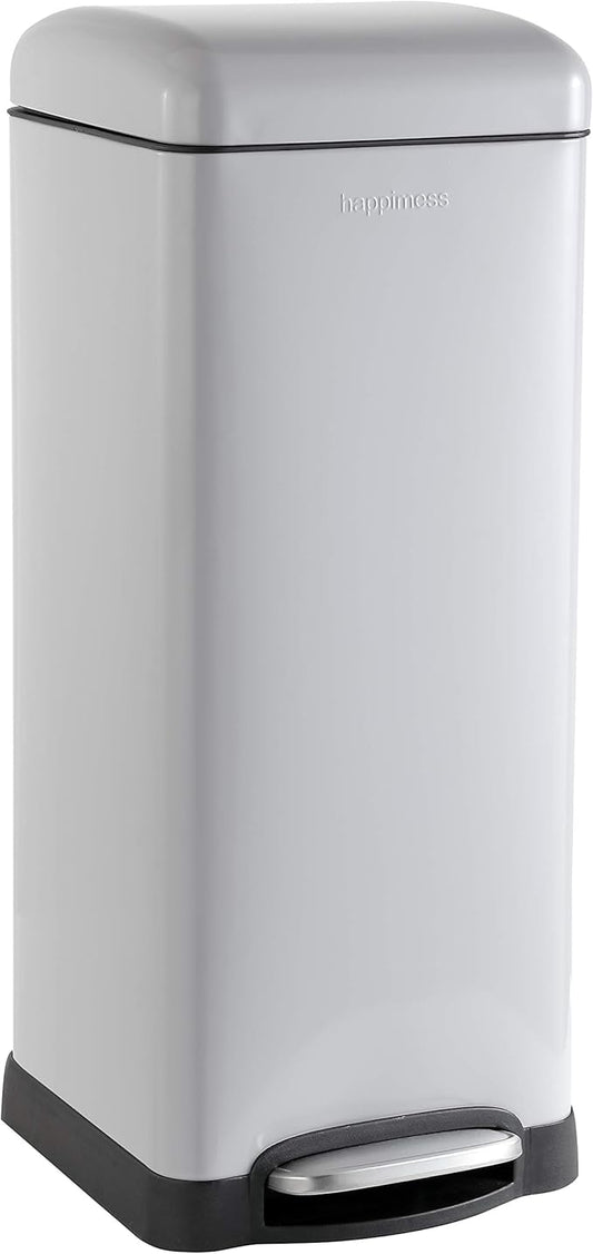 happimess HPM1007C Betty Retro 8-Gallon Step-Open Trash Can with Soft-Close Lid, Fingerprint Resistant, Modern, Minimalistic for Home, Kitchen, Laundry Room, Office, Bedroom, Bathroom, Gray