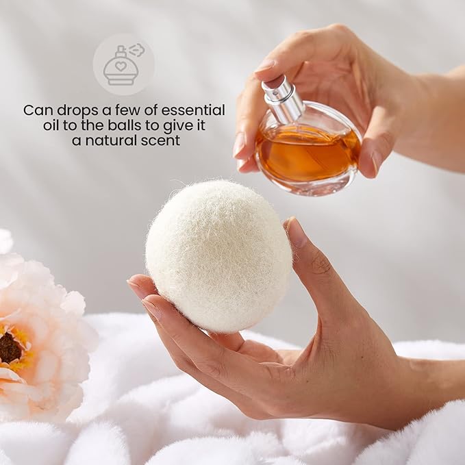 Roowest 24 Pcs Wool Dryer Balls Set Reusable Laundry Wool Balls with Muslin Bags Fabric Softener Anti Wrinkle Anti Static Saving Energy and Time