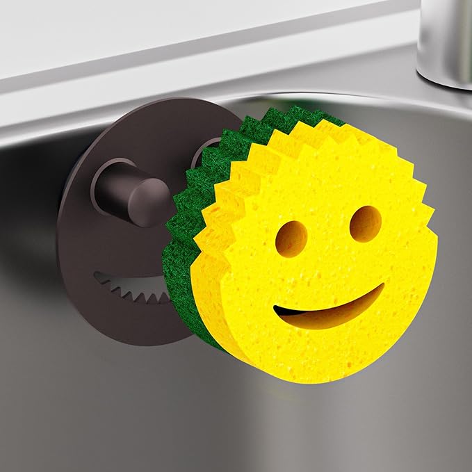 Sponge Holder for Kitchen Sink,Sink Caddy Organizer with Suction Cup Installation for Kitchen/Bathroom, Self Draining,Sponge Caddy for Holding Smiley Sponges-Bronze