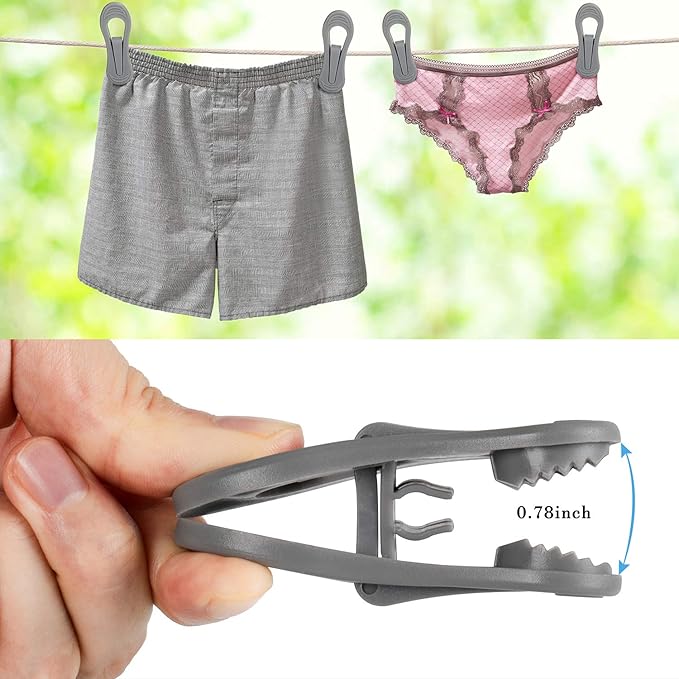 Tinfol 24pc Grey Plastic Hanger Clips, Strong Pinch Grip Finger Clips for Plastic Clothes Hangers, Multi-Purpose Kid Hanger Clip for Skirt Pant Hangers