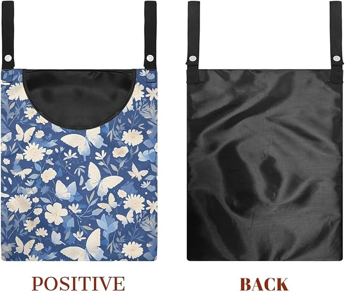 2 Pcs Butterfly and Floral Clothespin Bag with Large Opening Clothes Pins Holder Outdoor and Laundry Bag Hanging Fits for Clothesline Outdoor