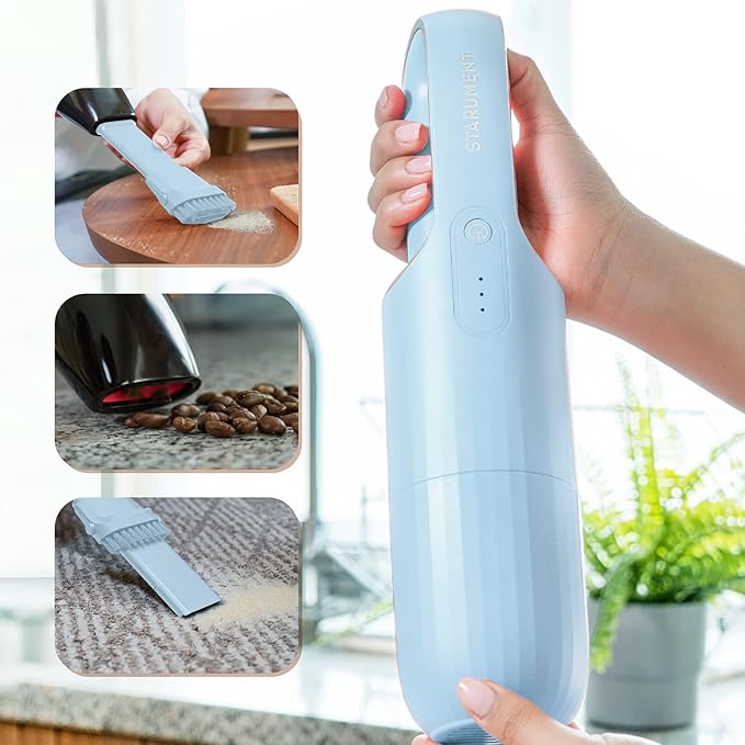 STARUMENT Portable Hand Vacuum Cleaner Handheld Cordless Cleaner for Dust, Pet Hair Dirt Home, Car Interior Lightweight, Easy to Use, Compact Design Battery Rechargeable with USB-C Cable (Blue)