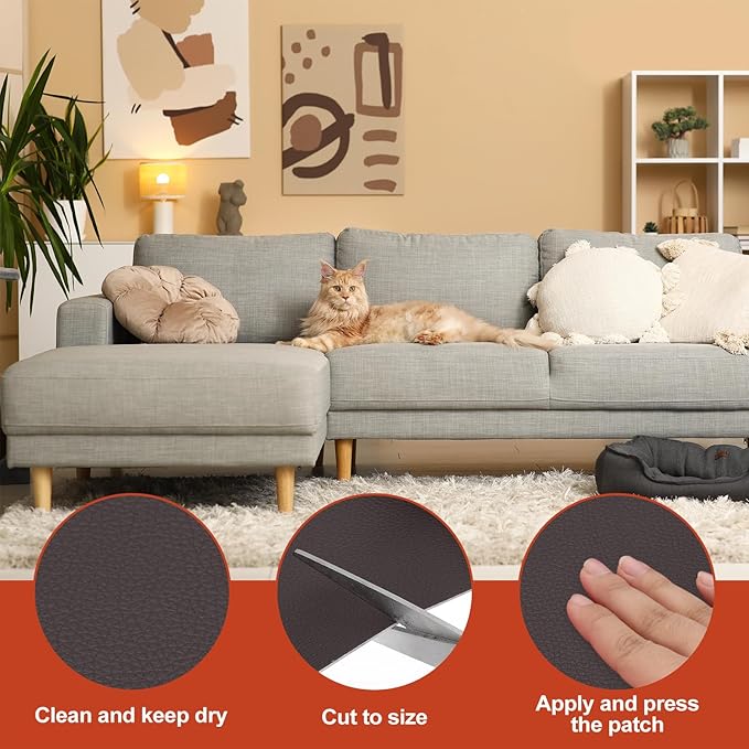 PATIKIL Leather Patches Tape for Furniture, 3.2 x 61 Inch Self Adhesive Vinyl Leather Repair Kit Cover Sheet for Couch, Sofa, Car Seats, Office Chair, Deep Coffee