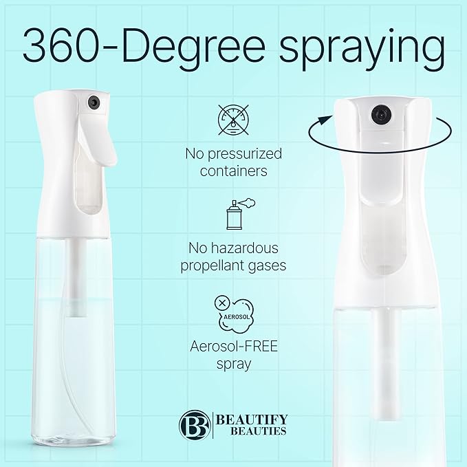 BeautifyBeauties Spray Bottle For Hair – Continuous Mister Spray Bottle for Hairstyling, Cleaning, Plants, Pets, Barbers, Salons, Essential Oil Scents (Clear, 18.6oz/500ml) "11" H x 2.6" L