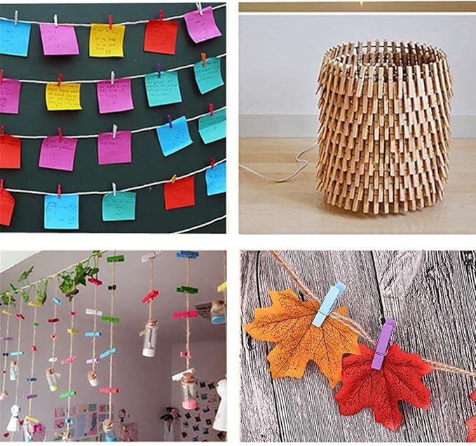 DurReus 50 Piece Small Wood Clips Mini Clothespins with Spring Jute Twine Durable Wall Peg Pin for Craft,Art Project,DIY,Party Decorative Purple
