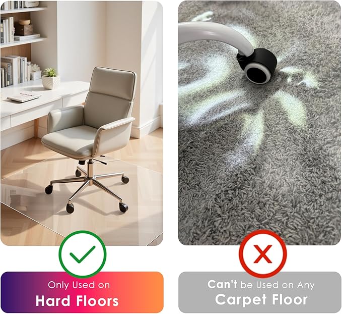 Kuyal Clear Chair mat for Hardwood Floor 36 x 55 inches Transparent Floor Mats Wood/Tile Protection Mat for Office & Home (36" X 55" Rectangle)
