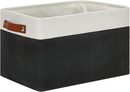DULLEMELO Linen Closet Organizer and Storage Basket for Office, Bedroom, Cloth, Baskets for Organizing and Storage with handles for Shelves,Closet,Gift,Toys(White&Black)