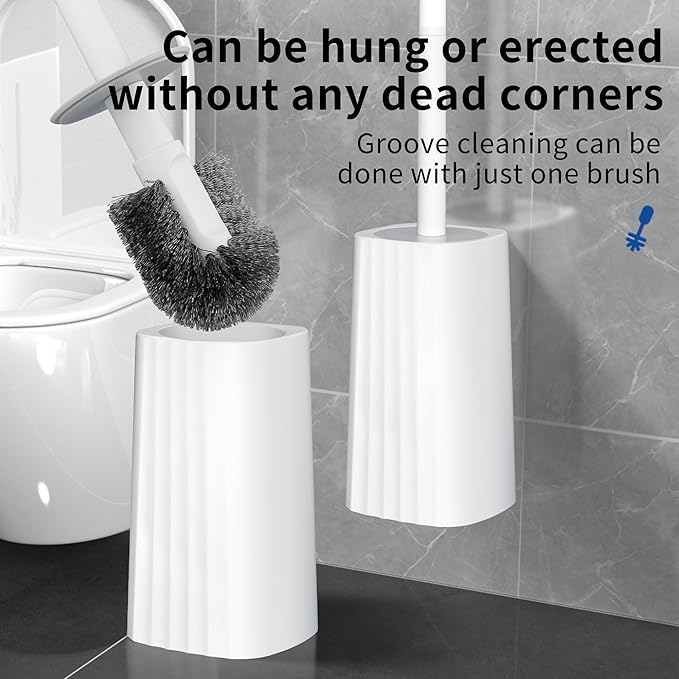 Toilet Brush & Holder Set, 2 Pack Toilet Brushes for Bathroom with Holder, Lightweight Plastic Handle, Space Saving for Storage, Deep Cleaning, Drip-Proof, Easy to Assemble
