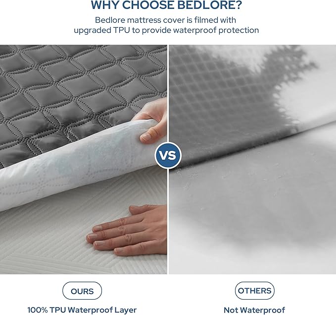 BEDLORE Waterproof Mattress Protector, Noiseless Twin XL Size Mattress Pad with Deep Pocket Fitted Up to 6"-15", Soft Breathable Dirt-Proof Mattress Cover for College Dorm (Gray)