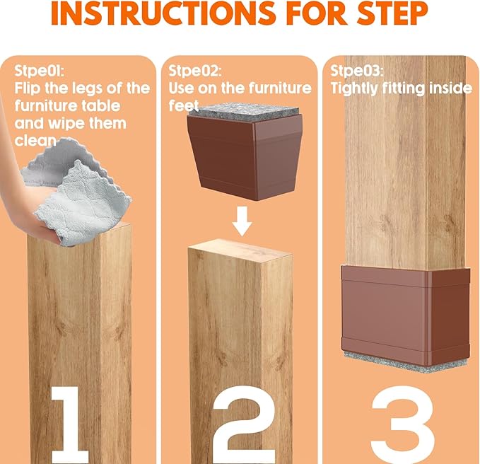 Rectangle Chair Leg Protectors for Hardwood Floors,16 PCS Silicone Covers to Protect Wood Tile Floors Felt Pads Furniture Leg Caps Reduce Noise. Easy to Move.(Brown,2 x 3 Inch,Rectangle)