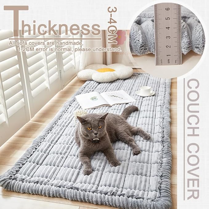 Couch Cover for Dogs Washable, Fuzzy Pet Couch Covers for 3 Cushion Sofa Pet Friendly, Non Slip Sofa Cover (Light Gray, 27.6" x 70.9"/70 x 180cm)