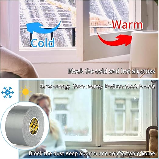 Cloth Duct Window Seal Strip Tape for Winter, 1.89in x 66FT, Weather Stripping Sealing Insulation Tape for Windows and Door, Easy Tear Sealer Draft Blocker Silver