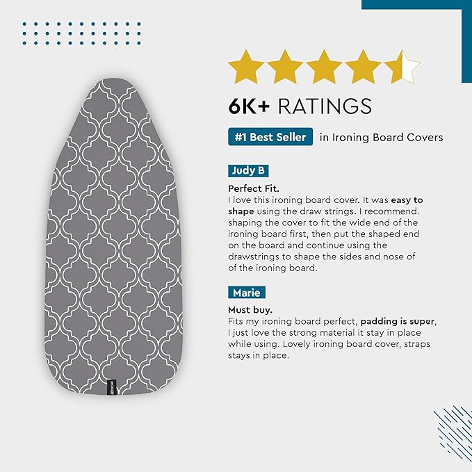 Encasa XO Ironing Board Cover and Pad 54"x15" - Thick 3mm Felt Padding, Drawstring Tightening & Lock, Easy Fit, Scorch & Stain Resistant, Fits Standard Large Ironing Board - Zig Zag