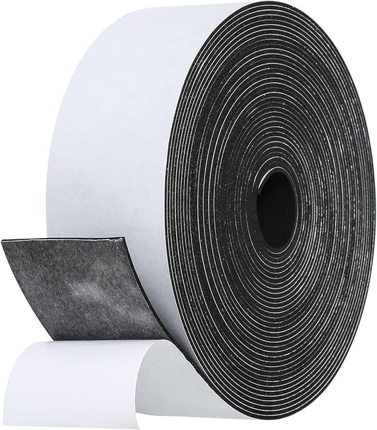 Weather Stripping Door Seal Strip- 2 Inch X 1/16 Inch X 32Feet, Strong Adhesive, Lightproof, Soundproof, Weatherproof Foam Tape Insulation for Sliding Door, Front Door Frame, Windows- Black