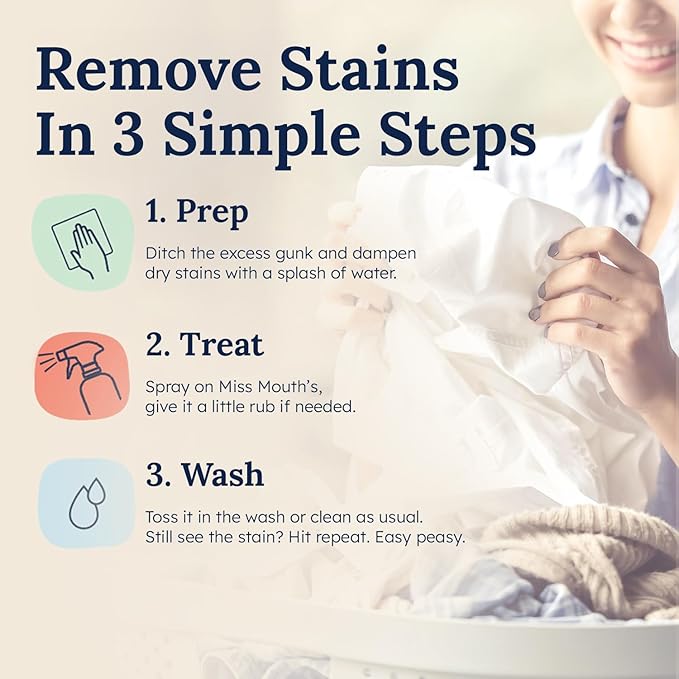 Miss Mouth’s Messy Eater Stain Treater Stain & Suds Duo Pack - 3 Pack Spray and 30 Pack Detergent Sheet bundle - Newborn & Baby Essentials - Food, Grease, Coffee Off Laundry, Underwear, Fabric
