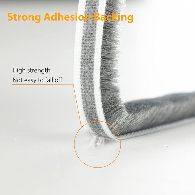 24.6FT Brush Weather Stripping, Neat Pile Self Adhesive Seal Strip for Windows and Door, Weatherstrip for Soundproofing, Windproof, Dustproof, Stronger Stickiness, 0.35'' Wide x 0.6'' Thick, Grey