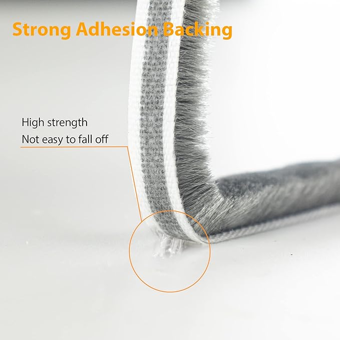 16.5FT Brush Weather Stripping, Neat Pile Self Adhesive Seal Strip for Windows and Door, Weatherstrip for Soundproofing, Windproof, Dustproof, Stronger Stickiness, 0.35'' Wide x 0.35'' Thick, Grey