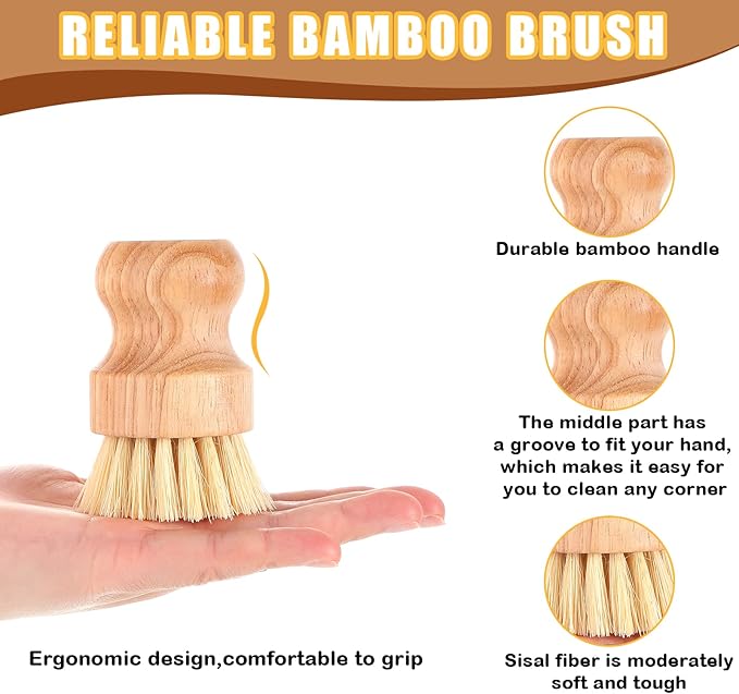 Nuenen 12 Packs Bamboo Dish Scrub Brushes Wooden Scrubbers Set Kitchen Dishwashing Scrubber with Natural Sisal Bristles for Iron Pot Pan Sink