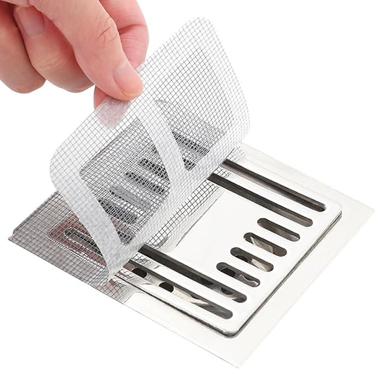 30pcs Disposable Shower Drain Hair Catcher Screen Sticker 4" X 4" Square Floor Drain Strainer Mesh Filter Cover for Bathroom Laundry Tub Bathtub Sink for Human Pet Sewer Bulk Blocking
