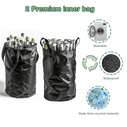 Recycling Bin for Kitchen Indoor Home, Large 100L/ 26 Gallon Recycle Bin with Lid Removeable Reusable Inner Bag Bottle Can Glass Waste Plastice Stickers (Green, 26 Gallon)