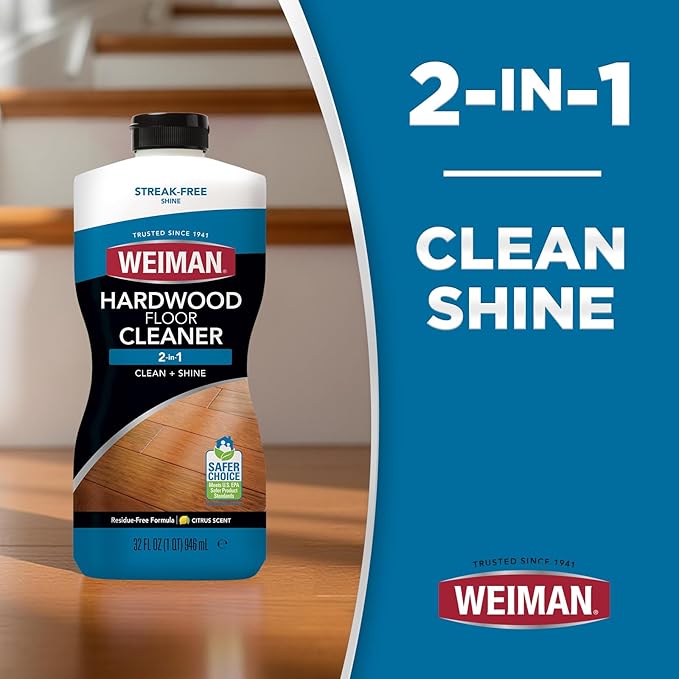 Weiman Hardwood Floor Cleaner and Polish Restorer Combo - 2 Pack - High-Traffic Hardwood Floor, Natural Shine, Removes Scratches, Leaves Protective Layer