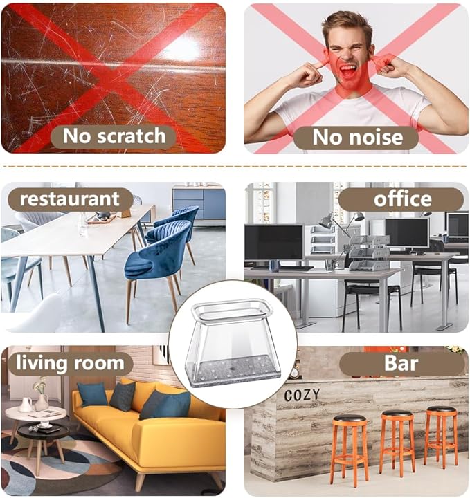 BUMACO Chair Leg Floor Protectors Rectangle Chair Leg Protectors for Hardwood Floors Silicone Pads Covers to Protect Floors(Clear-20 Pcs, Rectangle L Fit (Perimeter: 5"~5-7/8")