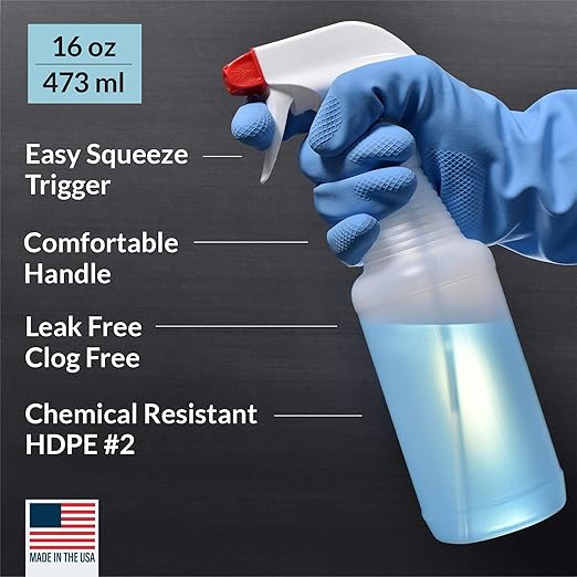 Pinnacle Mercantile Plastic Spray Bottles Leak Proof Technology Empty 16 oz Value Pack of 2 Made in USA