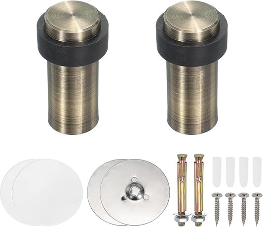 PATIKIL 2Set Round Door Stoppers, 80mm Stainless Steel Door Stop Doorstop Wedge Metal Cylinder Self Adhesive with Screw for Bottom of Door Floor Inside, Bronze