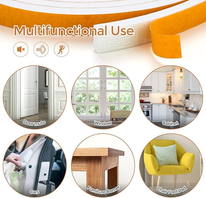 16.5 Feet Weather Stripping Door Seal, 1" Wide X 3/8" Thick Door Seal Strip High Density Foam Tape Adhesive Strip for Door Soundproofing,Window Insulation (1" x 3/8" x 16.5FT,White)
