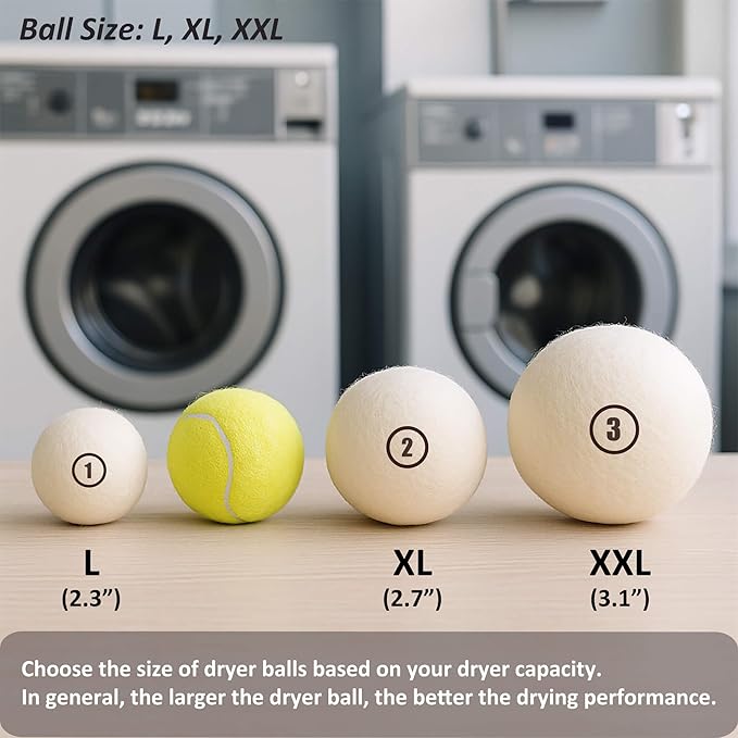 Sheep Wool Dryer Balls 4 Pack XXL(3.1") Premium Natural Fabric Softener, Reusable Laundry Dryer Balls for Reducing Drying Time, Static and Wrinkles, Eco-Friendly – 100% New Zealand Wool