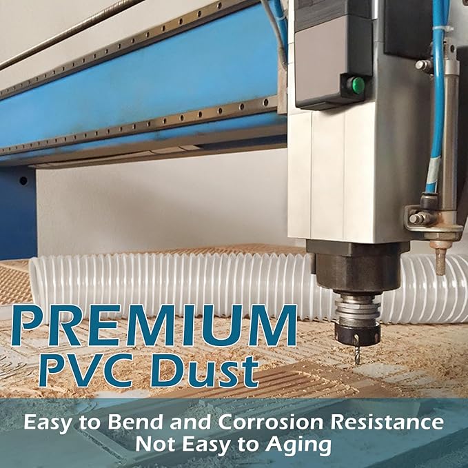 Qucship 2-1/2" x 10' Heavy-Duty PVC Dust Collection Hose, Puncture-Resistant, Flexible Clear PVC Fume Hose with Carbon Steel Wire Coil for Dust Collection Systems