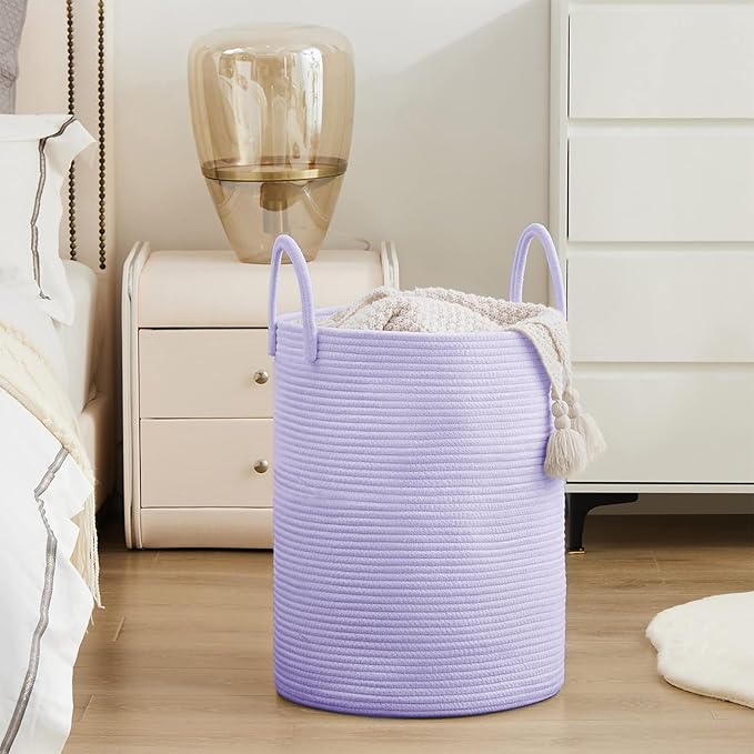 YOUDENOVA Laundry Hamper Basket, Woven 58L Tall Laundry Basket for Blanket Organizer- Clothes Hamper Baby Nursery Hamper for Blanket Storage in Bedroom