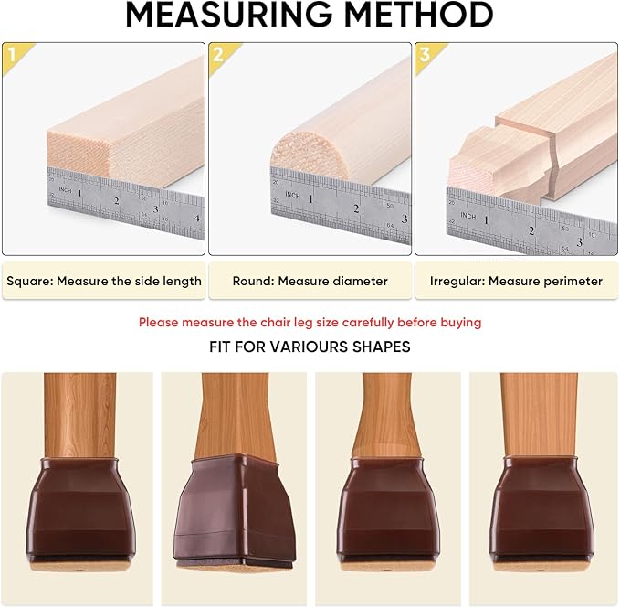 BALEINE 32 Pack Silicone Chair Leg Floor Protectors, Stool Leg Protectors Cap, Non-Slip Chair Leg Caps for Hardwood Floors (Brown & Large (Square), 32 Pack)