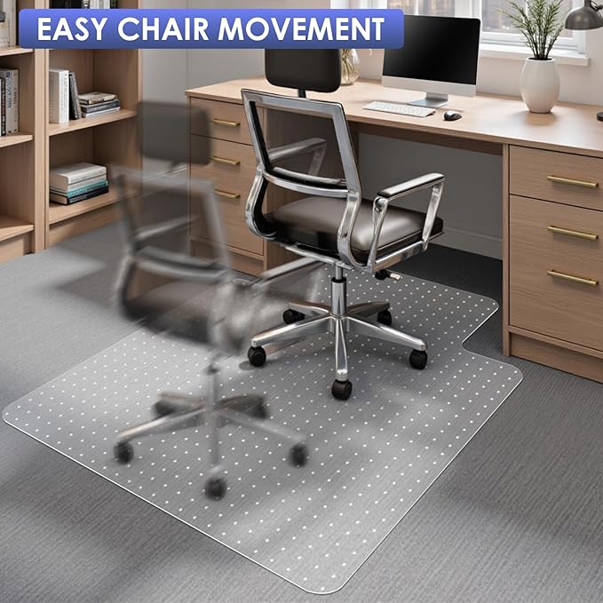 Kuyal Office Chair Mat for Carpet, 2 Pack 45x53 Clear Heavy Duty Computer Chair Mat with Lip, Under Desk Protector Carpeted Floors Mat, Easy Chair Movement,Ship Flat